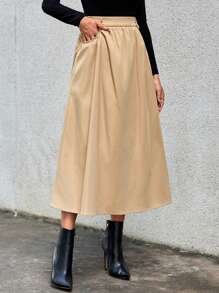 Aveloria High Waist Fold Pleated Slant Pocket Skirt