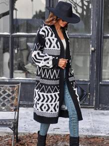 SHEIN LUNE Áo Cardigan hở vai họa tiết hình học - Nhiều màu - Xem 4