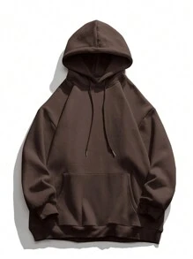 Men Car Print Drawstring Hoodie - Brown - View 2