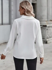 SHEIN Frenchy Solid Flap Detail Button Front Shirt - White - View 2