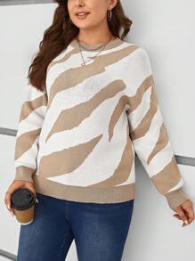 SHEIN LUNE Plus Colorblock Drop Shoulder Sweater - Multicolor - View 4