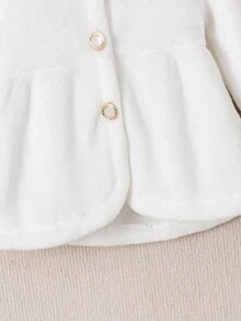 Baby Girl Solid Button Front Contrast Lace Trim Flannel Coat - White - View 4
