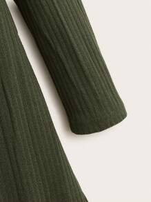 SHEIN LUNE Solid Ribbed Knit Tee Dress - Army Green - View 3