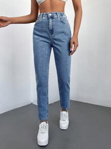 High Waisted Straight Leg Jeans - Baby Blue - View 3