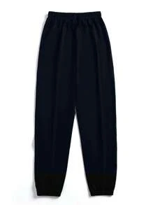 SHEIN Unity Moon Print Elastic Waist Sweatpants - Navy Blue - View 2