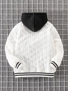Boys' Casual Striped Diamond Patterned Jacket For Autumn And Winter - White - View 2