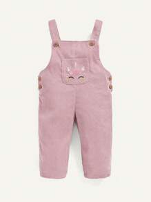 Cozy Pixies Baby Girl Solid Tee & Cartoon Graphic Button Detail Overalls