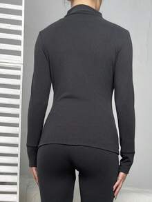 小高領保暖內衣上衣 - 深灰色 - 查看 2