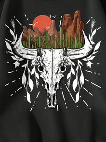 SHEIN EZwear Cattle Print Thermal Lined Sweatshirt - Black - View 4