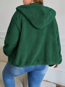 SHEIN LUNE 冬季加大落肩连帽夹克 - 墨綠色 - 查看 3