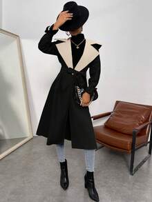 SHEIN Essnce Hai âm Knot Cuff Thắt lưng Áo khoác Trench - màu đen - Xem 4