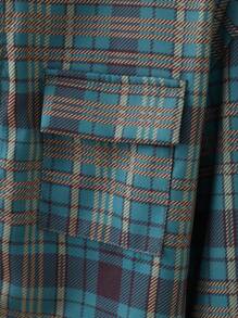 SHEIN LUNE 格紋印花翻蓋口袋拉鏈開襟連帽外套 - 綠色 - 查看 5