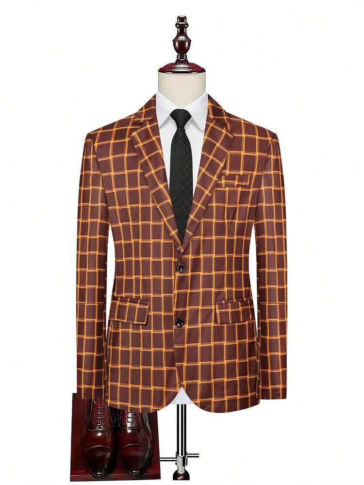 Men 1pc Plaid Print Single Breasted Blazer