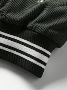 Manfinity Homme Men's Single Breasted Padded Baseball Collar Coat With Letter Print - Army Green - View 6