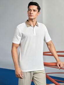 GENTILAND Nam Cổ áo tương phản Áo polo - trắng - Xem 2