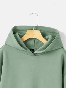 SHEIN EZwear Letter Patched Drop Shoulder Hooded Sweatshirt Dress - Olive Green - View 3