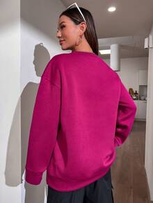 SHEIN Unity Xương rồng & Đồ họa Chữ cái Thả vai Áo nỉ - Màu tím - Xem 2