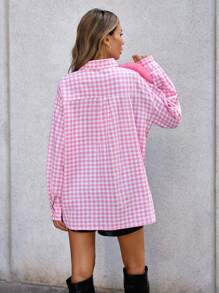 GENKIRA Gingham Print Ruffle Trim Shirt - Pink - View 2