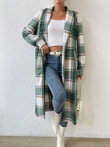 Chiquease In kẻ sọc Khăn quàng cổ Kiểu Dài Áo khoác - màu xanh lá - Xem 1