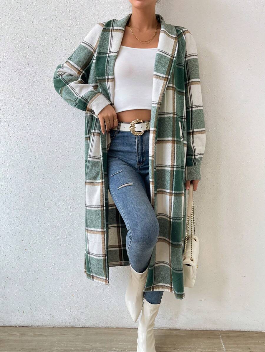 Chiquease In kẻ sọc Khăn quàng cổ Kiểu Dài Áo khoác - màu xanh lá - Xem 1