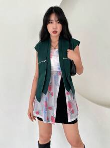SHEINNeu Dames Rits Vest En Bloemen Geprint Strapless topje 2 stukken Sets