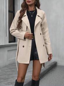 SHEIN LUNE Gabardina de doble botonadura con cinturón