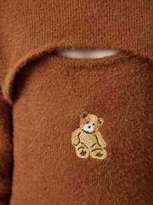 SHEIN Tween Girl Bear Embroidery Cami Sweater Dress & Super Crop Top