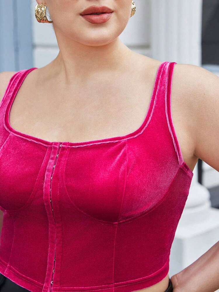 Plus Hook and Eye Front Velvet Tank Top