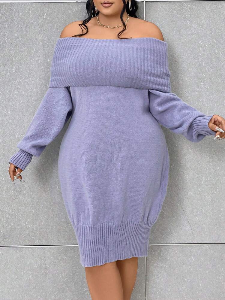 Plus Foldover Off Shoulder Sweater Dress