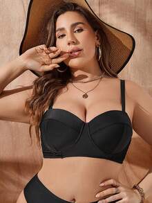 SHEIN Swim Curve 女士加大码硬罩杯泳衣上衣 - 黑色 - 查看 4