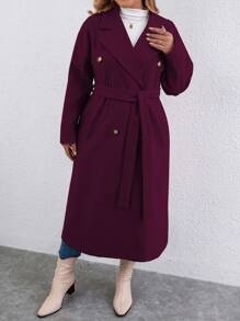 Calvaya Plus Size Double-breasted Turn-down Collar Woolen Coat - Red Violet - View 4