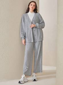 Mulvari Women's Drop Shoulder Jacket And Pants Set - Grey - View 5