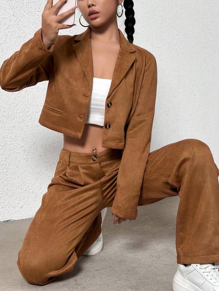 Lapel Neck Crop Blazer & Pants