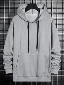 Manfinity EMRG 男式太陽與行星印花落肩抽繩超大連帽衫 - 灰色 - 查看 4