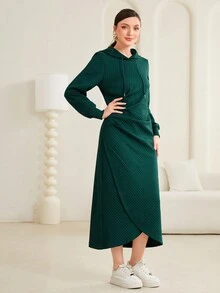 Mulvari 女款連帽抽繩下擺開衩運動衫連身裙 - 綠色 - 查看 4