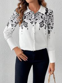 Chiquease In hoa Nút phía trước Áo sơ mi - trắng - Xem 4