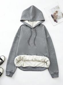 SHEIN Essnce 加絨內裏抽繩連帽衫 - 灰色 - 查看 7