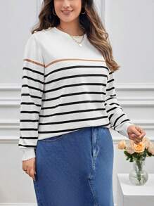 SHEIN Essnce Hơn Mẫu sọc Chi tiết Nút Áo len - Nhiều màu - Xem 5