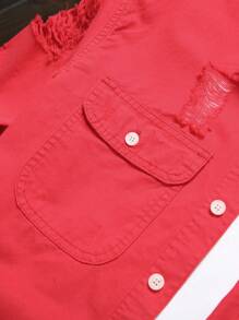 Manfinity LEGND Hombres Camisa mezclilla desgarro con bolsillo con solapa sin camiseta - Rojo - Ver 6