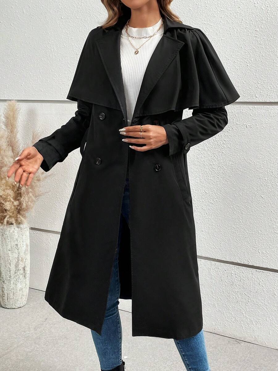 Chiquease Lapel Neck Double Breasted Belted Trench Coat
