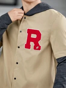 Manfinity VCAY 宽松款男士连帽二合一字母贴片衬衫 - 彩色 - 查看 5