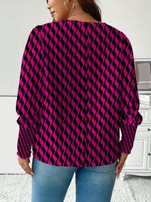 Celure Plus Allover Print Lantern Sleeve Blouse - Multicolor - View 2