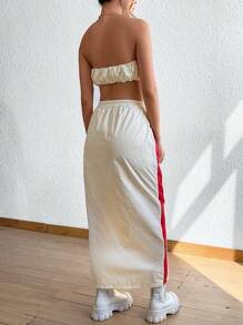 SHEIN Unity Letter Graphic Tube Top & Side Seam Skirt - Apricot - View 2