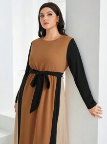 Seusyu 大尺碼女裝色塊阿拉伯風連帶腰裙裝 - 彩色 - 查看 5