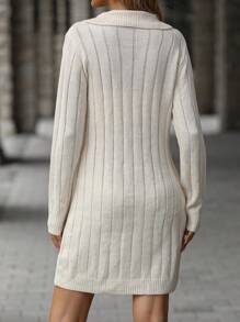 SHEIN LUNE Cable Knit Sweater Dress Without Belt - Beige - View 2