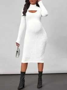 SHEIN Thai sản Rỗng Sang trọng Đầm - trắng - Xem 4