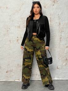 SHEIN EZwear Plus Flap Detail PU Leather Vest Jacket - Black - View 4