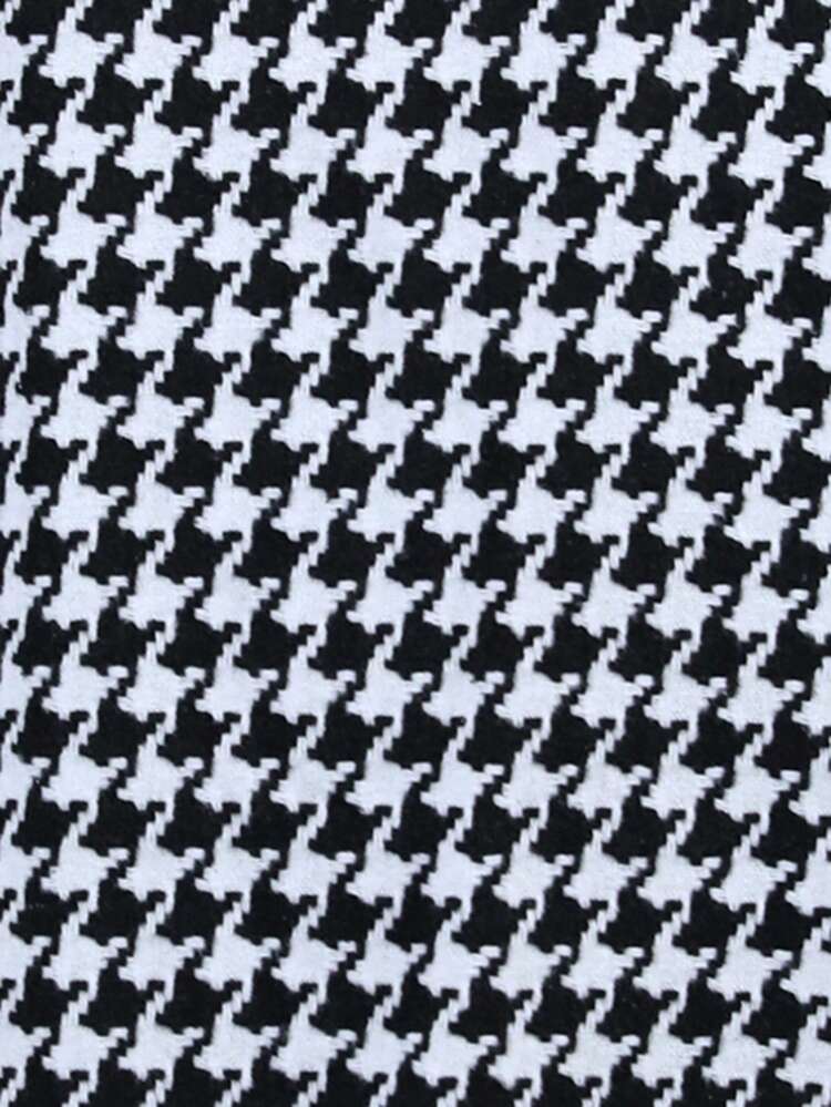 Houndstooth Print Contrast Trim Coat