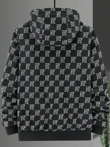 Manfinity Hypemode 寬鬆版型男款字母圖案拉鍊連帽夾克,不帶內裡絨毛 - 黑色 - 查看 2