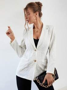 SHEIN Privé Jacquard Single Breasted Blazer - Apricot - View 3
